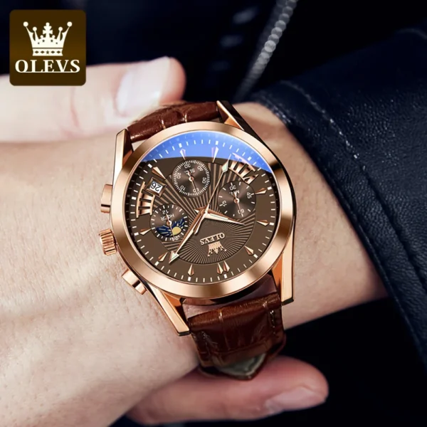 OLEVS Original Luxury Brand Men's Watches High Quality Waterproof Quartz Watch for Men Fashion Leather Strap Man Wristwatch - Image 4