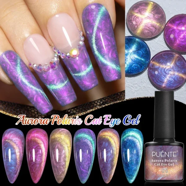 PUENTE 6Pcs Aurora Shell Thread Cat Magnetic Gel Polish Set With Magnet Glitter Pearl Cat Eye Gel Soak Off Nail Art Varnish Kit - Image 2