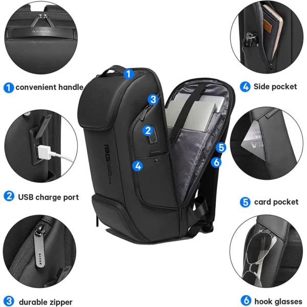 BANGE Business USB Charging Smart Backpacks Fits 15.6 Inch Laptop Commute Backpack WaterProof Carry On Bag for Men Travel Bags - Image 3