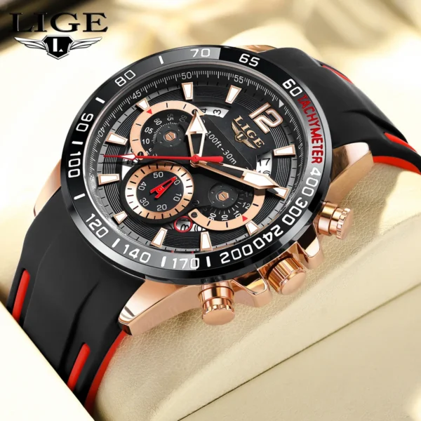 LIGE Fashion Mens Watches Original Silicone Strap Quartz Wristwatch Waterproof Luminous Watches For Men Luxury Business Clock