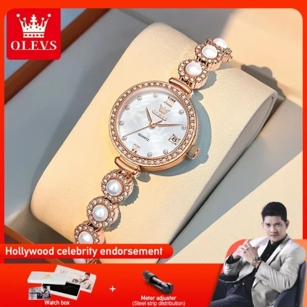 OLEVS 5635 Woman Watch Elegant Brand Quartz Watch Waterproof Pearl Watch Chain Chronograph Date Watches For Woman Original Reloj