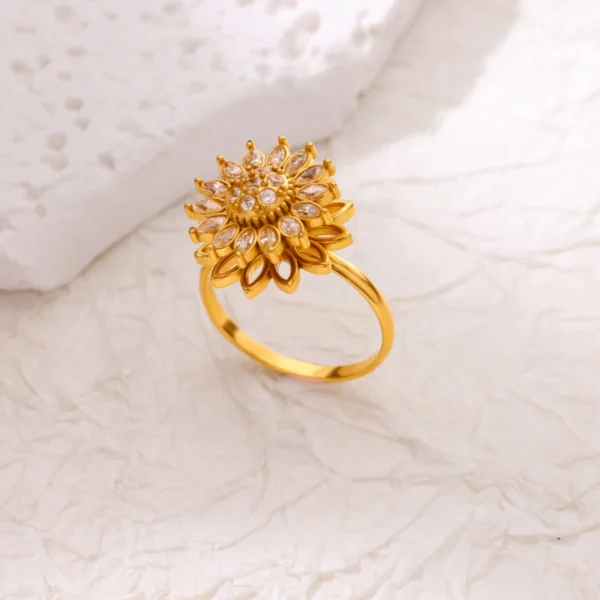 Cubic Zirconia Rotatable Lotus Flower Rings for Women Stainless Steel Gold Color Open Ring 2025 Fashion Wedding Couple Jewelry - Image 3