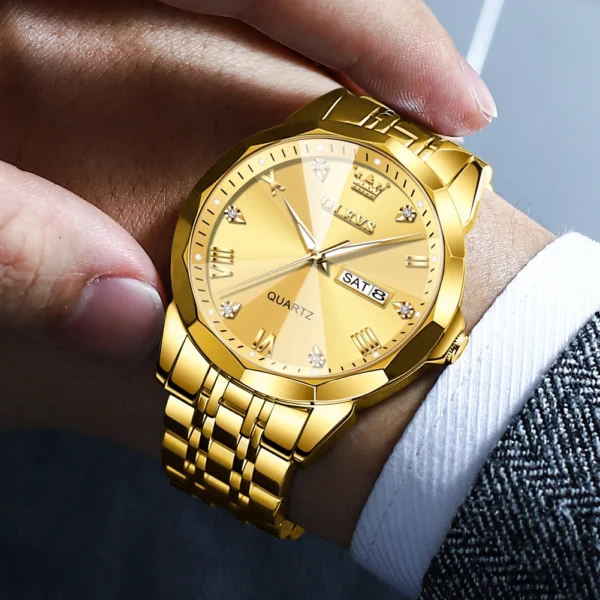 OLEVS New Watch for Men Original Quartz Waterproof Male Wristwatch Gold Stainless Steel Strap High-end Luxury Man Watch Clock - Image 3