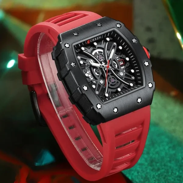 Curren 8438 Luxury Silicone Strap Men's Quartz Wristwatches for Male Tonneau Dial Luminous Clock Casual Sport relogio masculino - Image 4