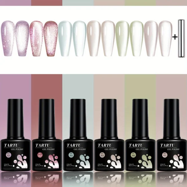 TARTU 6pcs 8ml Cat Eye Gel Nail Polish Set, 6 Colors Gel Polish Kit, Soak Off for Uv/Led, for Salon and Nail Art DIY At Home - Image 4