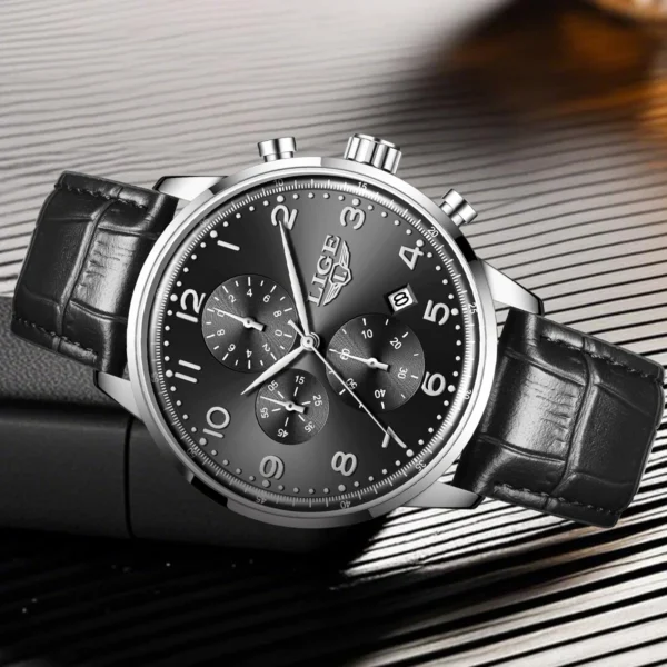 LIGE Fashion Business Watch For Man Leather Outdoor Sports Men's Quartz Wristwatches Waterproof Date Chronograph Reloj Hombre - Image 2