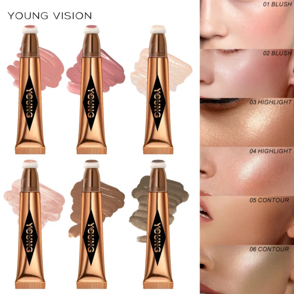 YOUNG VISION air cushion, powder blusher, high gloss stick, makeup liquid, rouge, 6 colors optional - Image 3