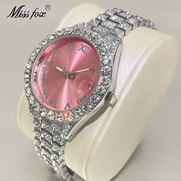 MISSFOX Pink Women Watches Luxury Small Face Elegant Quartz Watch For Ladies Icy Look Party Jewelry Mini Babe So Cute Arm Clock - Image 2