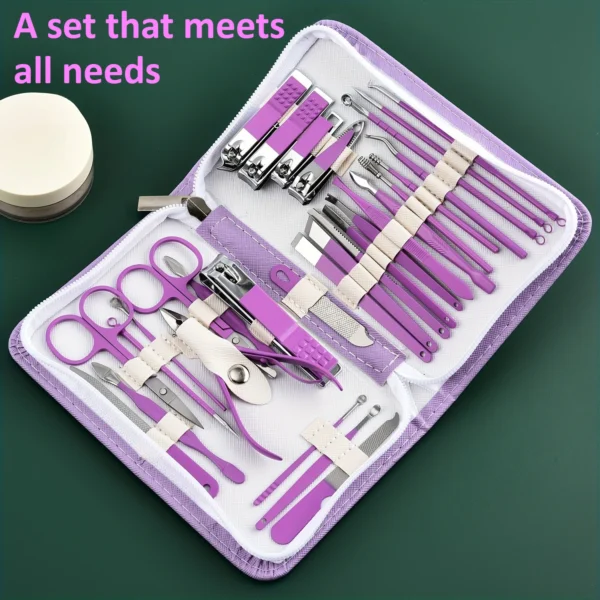 New Purple 30pcs Set, 30pcs Nail Clipper Set, Anti-Splash Fingernail Cutter Stainless Steel Manicure Scissors Cuticle