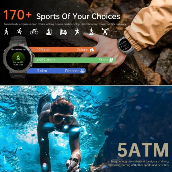 Outdoor Smart Watch For T-Rex 3 GPS Smartwatch AMOLED Touch Screen 5ATM Compass Smart Fitness Sport Monitor Men Watch ForXiaomi - Image 4