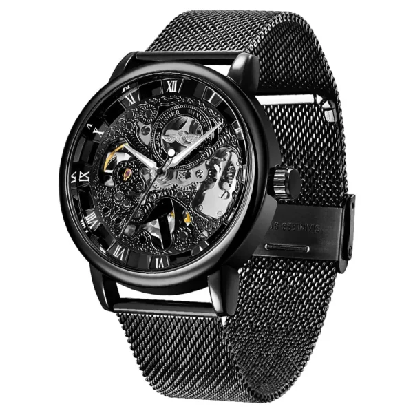 Winner Stainless Steel Mesh Band Transparent Classic Thin Case Hollow Skeleton Mens Male Mechanical Wrist Watch Top Brand Luxury