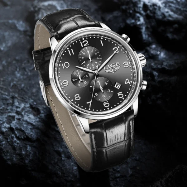 LIGE Fashion Business Watch For Man Leather Outdoor Sports Men's Quartz Wristwatches Waterproof Date Chronograph Reloj Hombre - Image 5