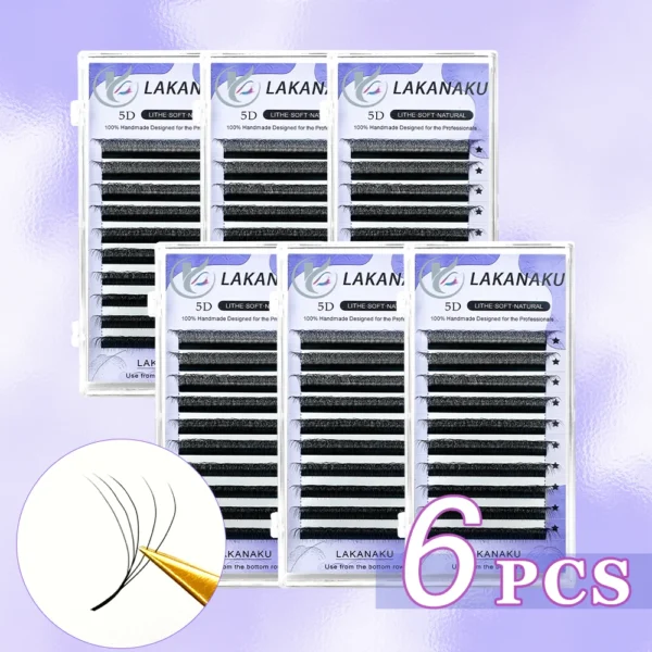 LAKANAKU 5D W Shaped Eyelashes Extension Volume Fans 6 Trays Cilios W Shape Lash Natural Soft Make-up Fans