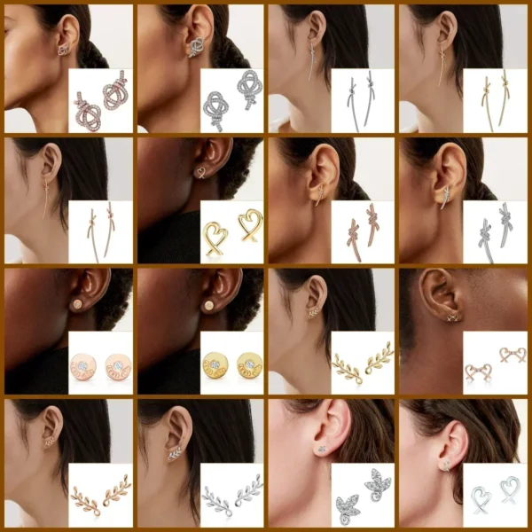 2025 S925 Silver Classic Design Earrings - TIF Series, Knot Twist, Heart & Diamond Shapes, Multiple Styles Available