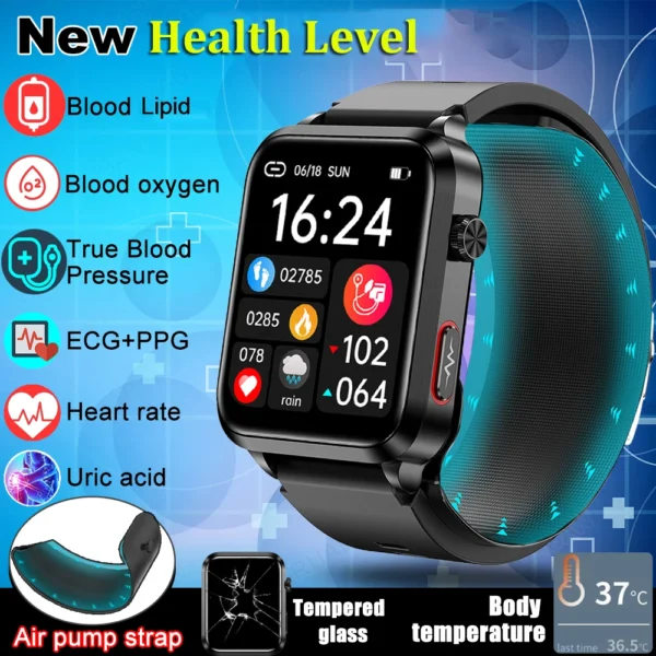 2025 New Nursing Grade Smart Watch Airbag health watch air Pump ECG True Accurately Blood Pressure Uric Acid Blood Lipids watch