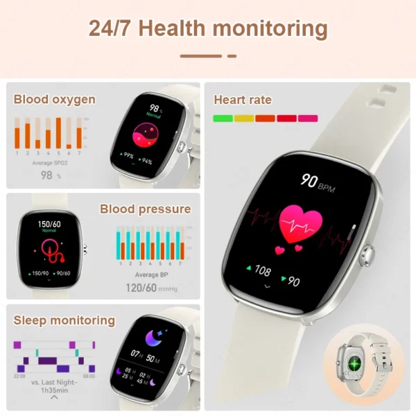 LIGE Waterproof Smart Watches Men 1.96 inch Reminder Bluetooth calling 350mAh Smartwatch Women 100+ Sport Mode Monitor Bracelet - Image 4