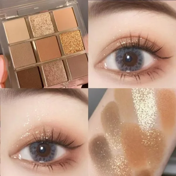 Makeup Eye Shadow Earth Color Beauty Eye Shadow Cosmetics Nine Color Sequins Glitter Pearlescent Matte Eye Shadow Palette - Image 2