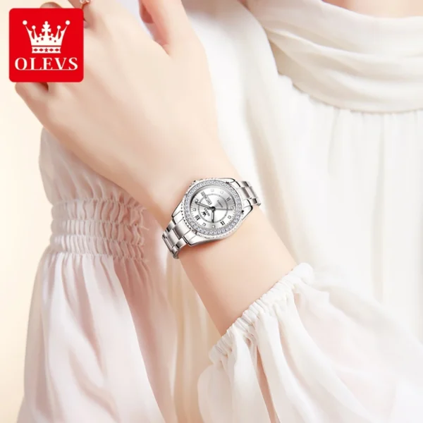 OLEVS Women's Watches Young Girl Fashion Elegant Original Quartz Famale Wristwatch Drill Ring Dial Date Week Waterproof Luminous - Image 2