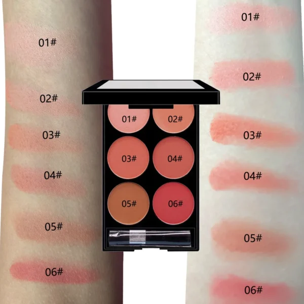 6-color blush and contouring all-in-one palette, pearlescent matte powder makeup palette - Image 3