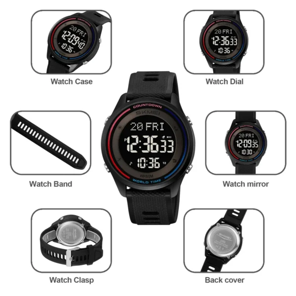 SKMEI Military Digital Wristwatches For Men Women Outdoor Waterproof World Time Clock Watches Fashion Sports Watch Reloj Hombre - Image 4