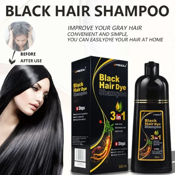 100ml/500ml Hair Dye Shampoo 3in1 Darkening Hairs Instant Gray To Black Polygonum Multiflorum Natural Coloing Cover for Women - Image 5