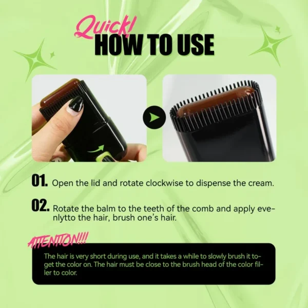 Black Brown Hair Color Stick Long Lasting Temporary Quick Covered White Gray Hairline Pen Tool 2-in-1 Comb Hair Dye Stick - Image 4