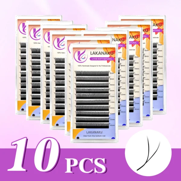 LAKANAKU Cilios YY Eyelashes Extensions 10Pcs/Set C D DD Brazilian 2D YY Lashes Natural Soft Premade Fans Faux Cilios