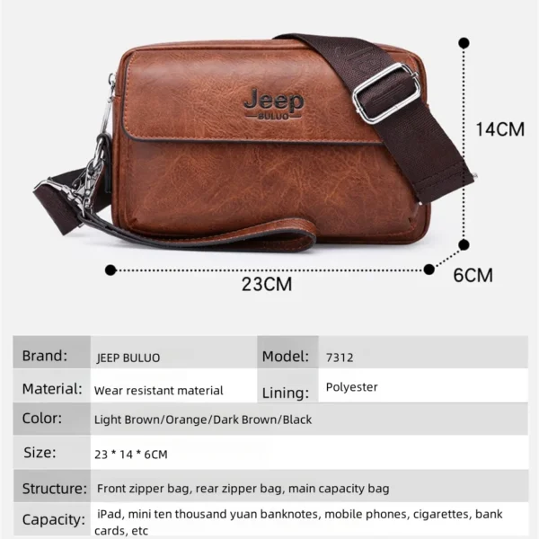 JEEP BULUO Brand Small Men Bags High Quality Leather Shoulder Crossbody Totes Clutch Handbags Business Brown Black Fashion New - Image 2