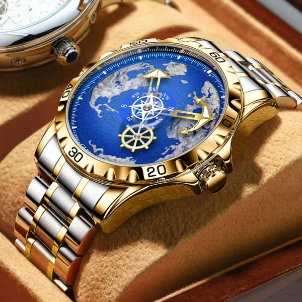 Glenaw Navigator Series Fully Automatic Mechanical Watch Gold and Silver Dual Color Globe and Casual High-end Watch - Image 4