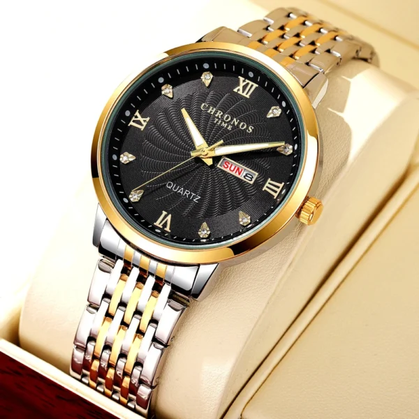 CHRONOS Mens Watch Waterproof Stainless Steel Business Men Wrist Watches with Calendar Auto Date Quartz Classic Office Timepiece - Image 2