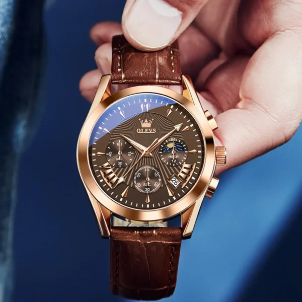 OLEVS Original Luxury Brand Men's Watches High Quality Waterproof Quartz Watch for Men Fashion Leather Strap Man Wristwatch - Image 3