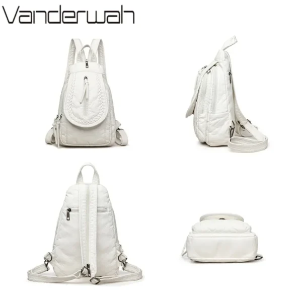 White Backpack For Women Small Shoulder Bag Multi-pocket Rucksack Ladies High Quality Soft Leather Sac A Dos Casual Teenager Bag - Image 5