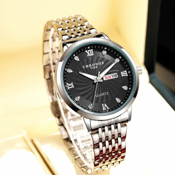 CHRONOS Mens Watch Waterproof Stainless Steel Business Men Wrist Watches with Calendar Auto Date Quartz Classic Office Timepiece - Image 4