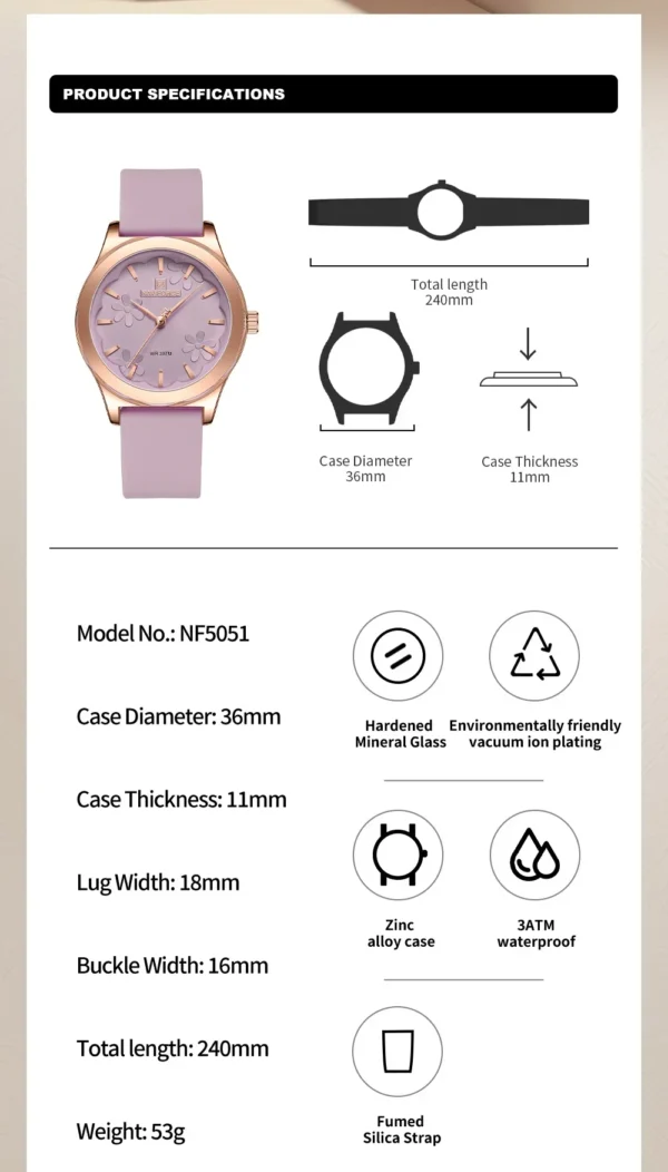 NAVIFORCE NF5051 Women Watch Silicone Quartz Wrist watches for Women Sport Clock Girls Gift Ladies Watches - Image 2