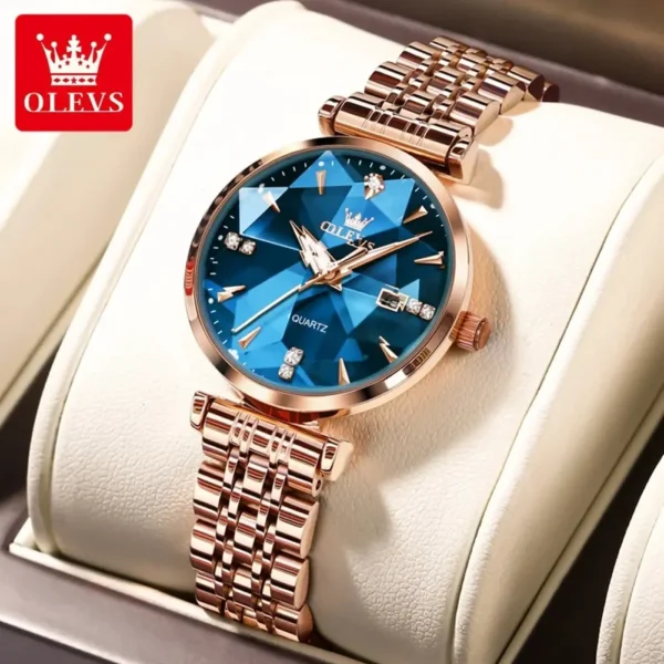 OLEVS 5536 Quartz Watch for Women Luxury Rhombus Gold Stainless Steel Waterproof Ladies Wristwatches Women Relojes Para Mujer - Image 2