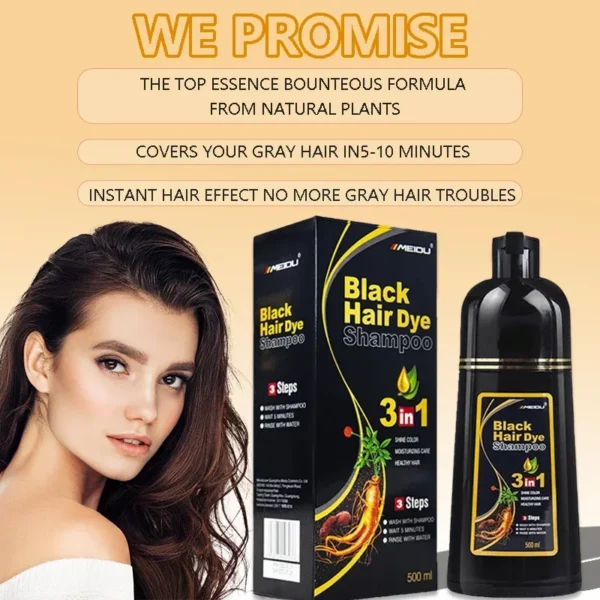 100ml/500ml Hair Dye Shampoo 3in1 Darkening Hairs Instant Gray To Black Polygonum Multiflorum Natural Coloing Cover for Women - Image 3