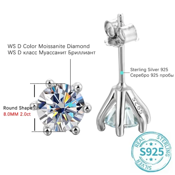 URMYLADY 1ct Moissanite Earrings for Women Wedding Fine Jewelry with GRA s925 Sterling Sliver Plated 18k White Gold Stud Earring - Image 2