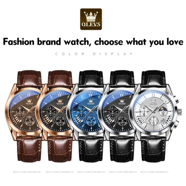 OLEVS Original Luxury Brand Men's Watches High Quality Waterproof Quartz Watch for Men Fashion Leather Strap Man Wristwatch - Image 6