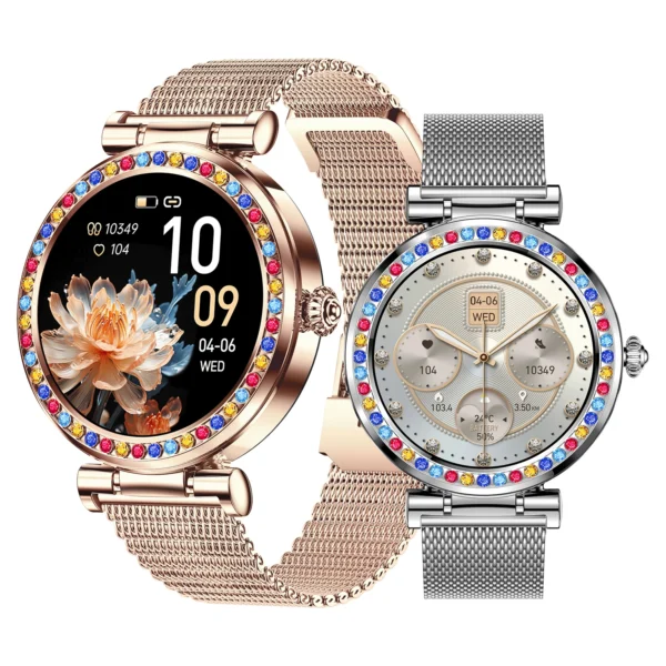 Voice Calling Smart Watch Shinning Diamonds Steel Wristband Fitness Watches Health Monitoring Multi Sports Modes Lady Smartwatch