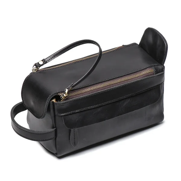 LUOKIR Vintage Multi-functional Genuine Leather Handbag Men's Makeup Bag Large Capacity Crazy Horse Leather Toiletry Organizer - Image 3