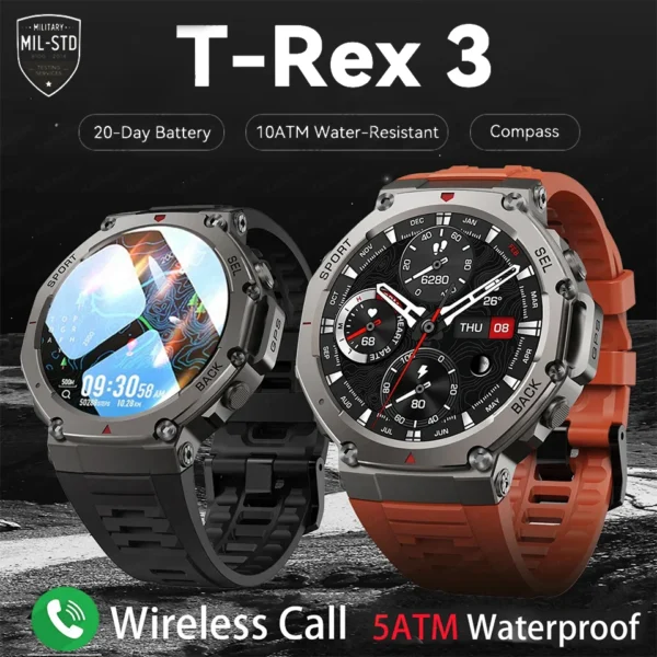 Outdoor Smart Watch For T-Rex 3 GPS Smartwatch AMOLED Touch Screen 5ATM Compass Smart Fitness Sport Monitor Men Watch ForXiaomi