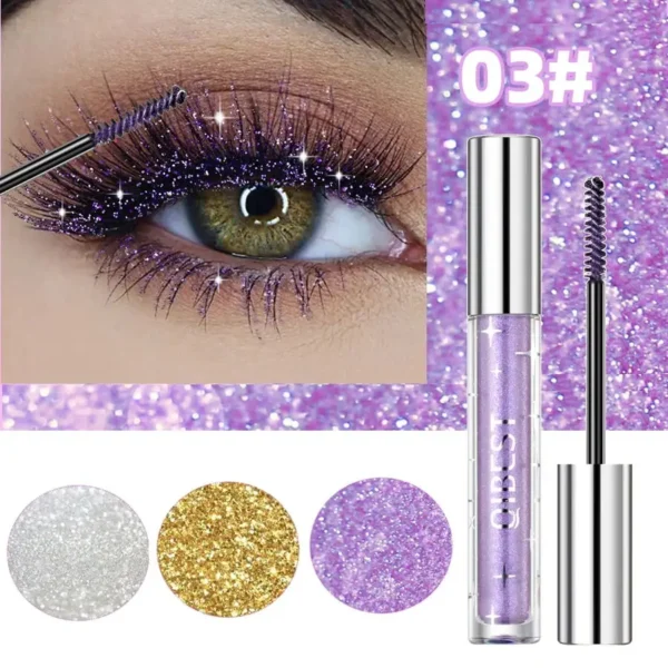 QIBEST Violet Glitter Lash Mascara Diamond Mascara Thick Shiny Eyelash Curling Extension Waterproof Fast Dry Sequins Eyes Makeup