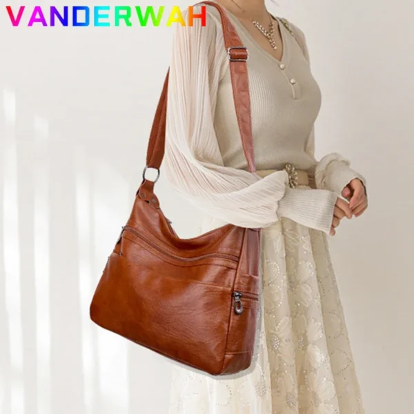 Luxury Pu Leather Messenger Bag Vintage Women Hand Bag Large Capacity Casual Hobo Handbag Purse Female Crossbody Shoulder Bags - Image 2