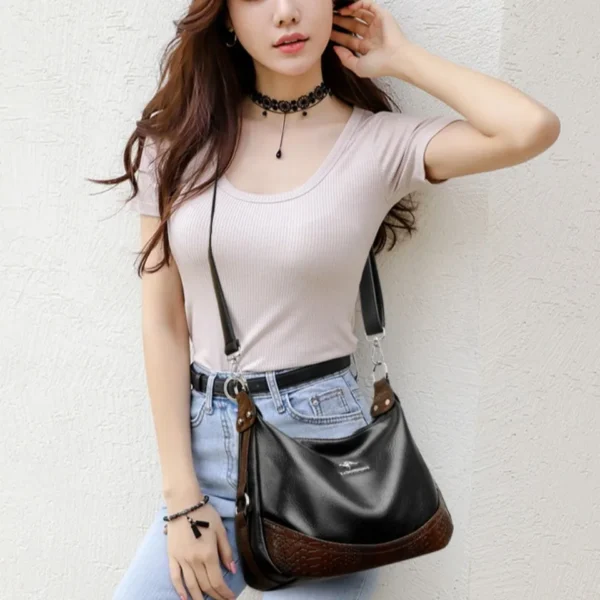 Genuine Brand 2 Layers PU Leather Shoulder Crossbody Hand Bag for Women Mother Messenger Handbag for Daily Commuting Tote Sac - Image 5