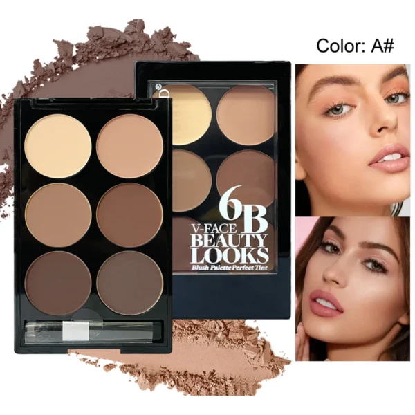 6 Colors Highlight Contouring Powder Palette Face Shadow Contouring Powder Makeup Palette With Brush Face Bronzer Color Correcti - Image 4