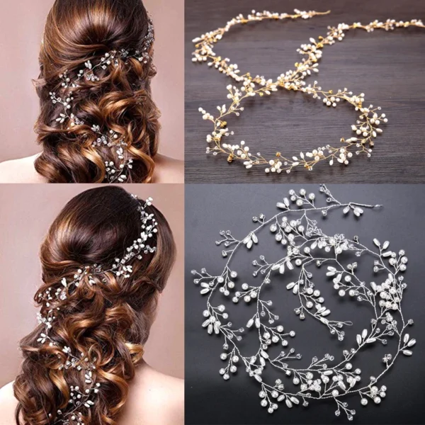 Crystal Pearl Bridal Tiara Hairband Headband For Women Bride Rhinestone Hair Vine Wedding Hair Accessories Jewelry Headband Gift - Image 2