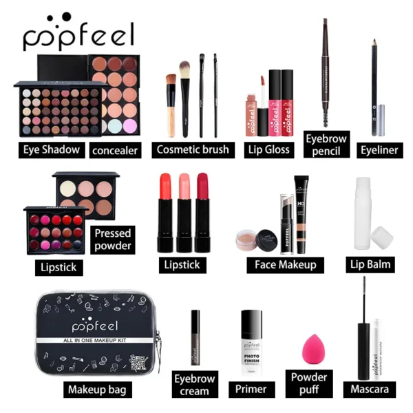 Makeup Kit Women Cosmetics Set Eyeshadow Lipstick Lip Gloss Eyebrow Pencil Eyeliner Concealer Foundation Mascara Makeup Brushes - Image 2