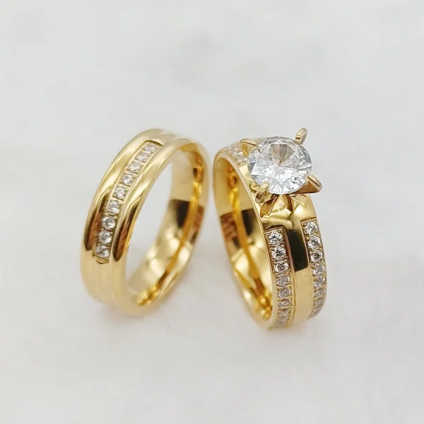 24k Gold Filled 316L Stainless Steel Jewelry Cz Diamond Wedding Rings Sets for Women Girls Ladies Engagement Statement Gifts - Image 3