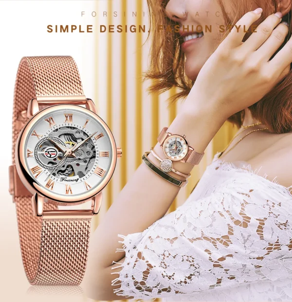 2024 High End Luxury Brands Steel Skeleton Mechanical Woman Watch Ladies Watches Stainless Steel Fashion Women's Wristwatch - Image 2