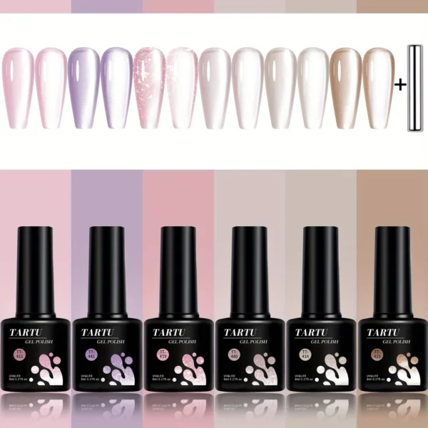 TARTU 6pcs 8ml Cat Eye Gel Nail Polish Set, 6 Colors Gel Polish Kit, Soak Off for Uv/Led, for Salon and Nail Art DIY At Home - Image 3